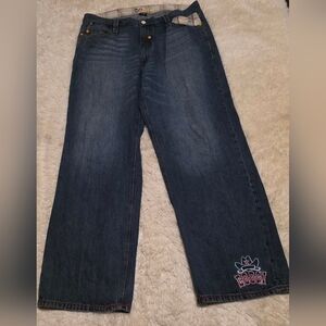 Vintage Y2K COOGI Dark Blue Distressed Relaxed Baggy Fit Jeans Sz. 42x33